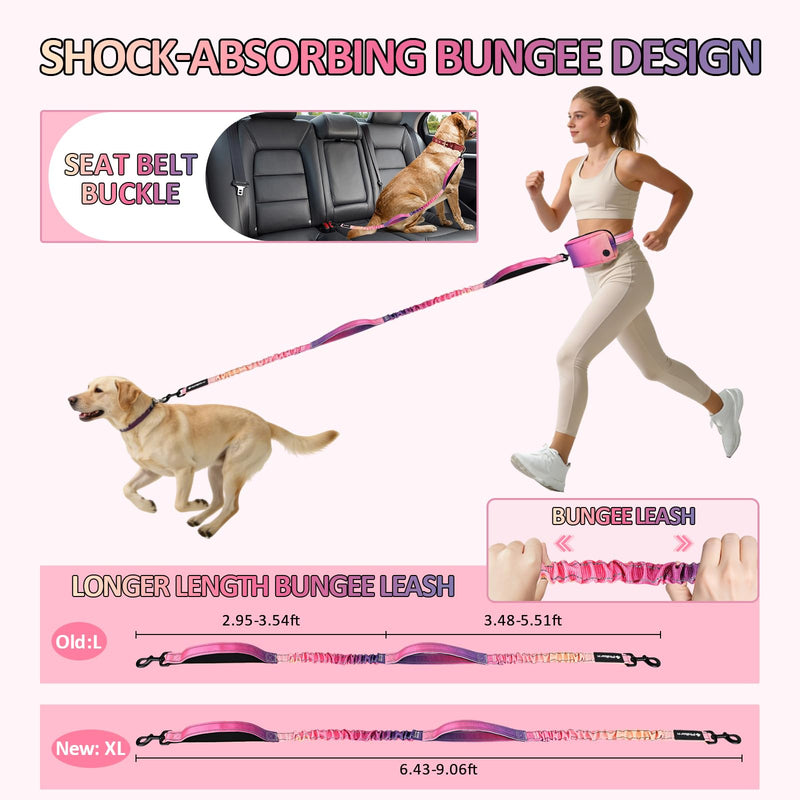 Philorn Hands Free Dog Leash for Dogs with Pouch, Adjustable Waist Leash for Medium Large Dogs Walking, Running, Jogging, Hiking, Dual Handles and Durable Bungee - BeesActive Australia