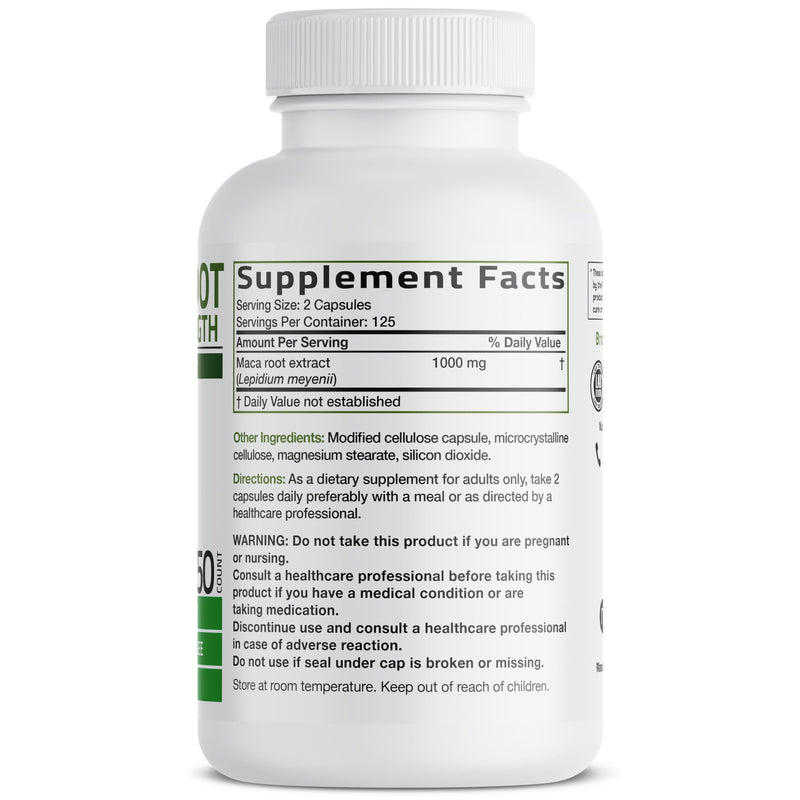 Bronson Maca Root Extra Lepidium Meyenii, Non-GMO, 250 Vegetarian Capsules Unflavoured 250 Count (Pack of 1)
