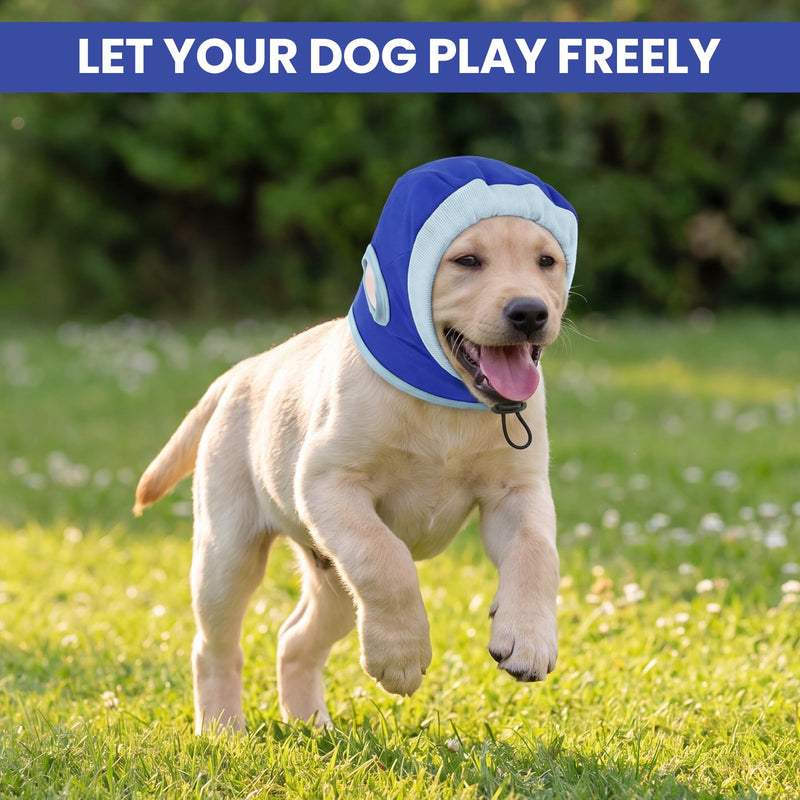 Head Wrap Dog Snood, Noise Relief Ear Skin Protection for Travel Hematoma Care, Breathable Windproof Blue L Large
