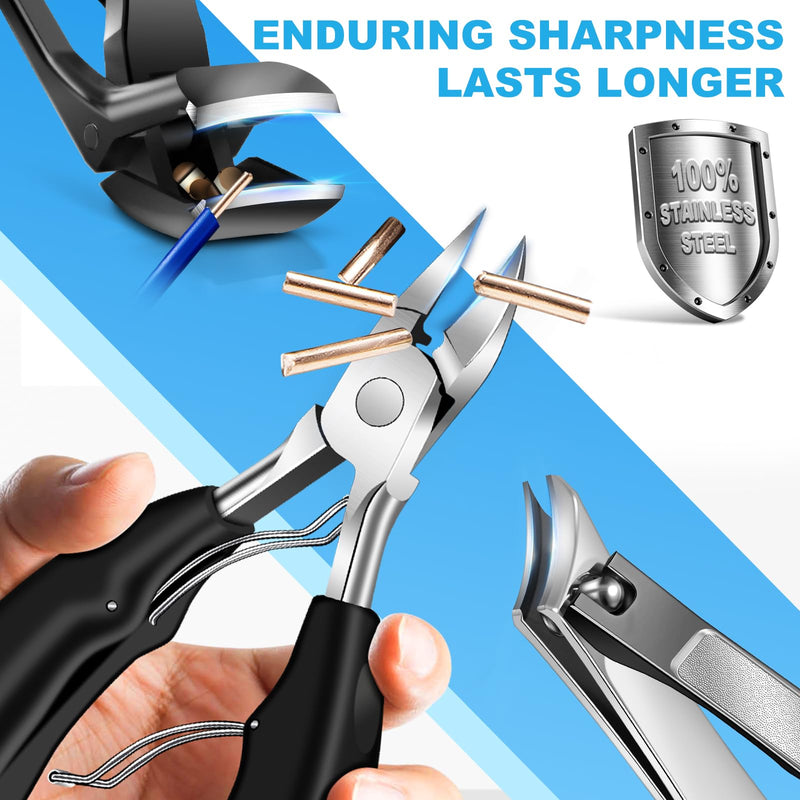 2026 Toenail Clippers for Thick Toenails for Seniors, Angled Head Large Toe Nail Clippers Set for Men, Heavy Duty Ingrown Toenail Clippers with Long Handle, Ultra Sharp Slanted Nail Cutter Wide Jaw 5PCS Toenail Clippers - BeesActive Australia