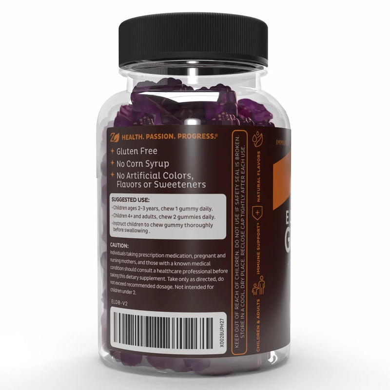 Zeal Naturals Elderberry Gummies for Adults and Kids, Sambucus Black Elderberry with Zinc and Vitamin C, Immune Support Gummies, 60 Count 1 Count (Pack of 1)