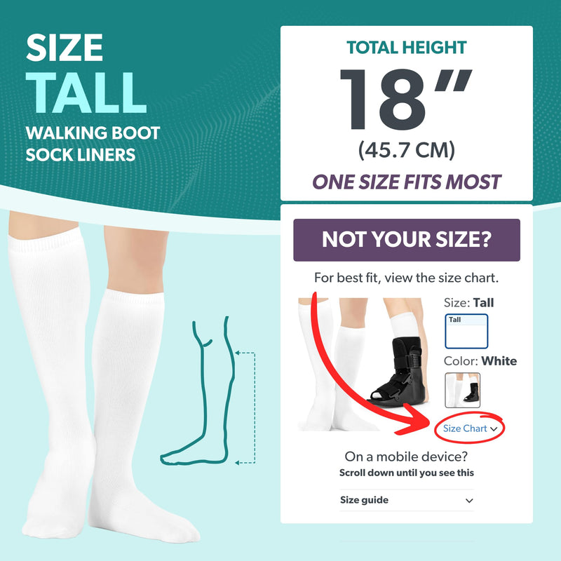 BraceAbility Walking Boot Sock Liners – (1 Pair) Replacement Medical Tube Socks for Under Orthopedic, Air CAM Walkers, Fracture Boots, and Surgical Foot Cast Shoes for Men or Women (Tall White) Universal - Tall - BeesActive Australia
