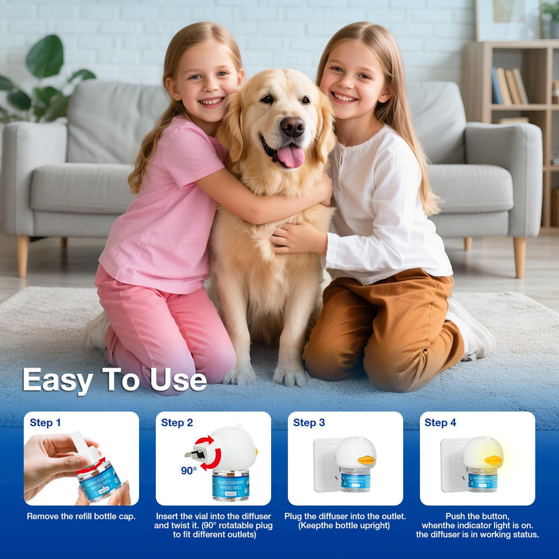 Dog Calming Pheromones Diffuser 6 in 1 Kit Appeasing Pheromone Diffuser to Calm (2 Plug in+4 Pack 48ml Refill) for Anxiety Relief Reduce Aggression Fighting Barking Stress 120 Day Supply(Tasteless)