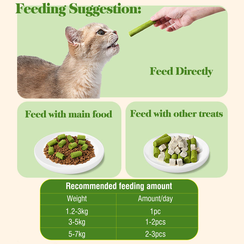 30g Cat Grass Sticks, Freeze Dried Cats Grass Teething Stick, Edible Cat Chew Toy for Teeth Cleaning Dental Health and Hairball Removal 30g