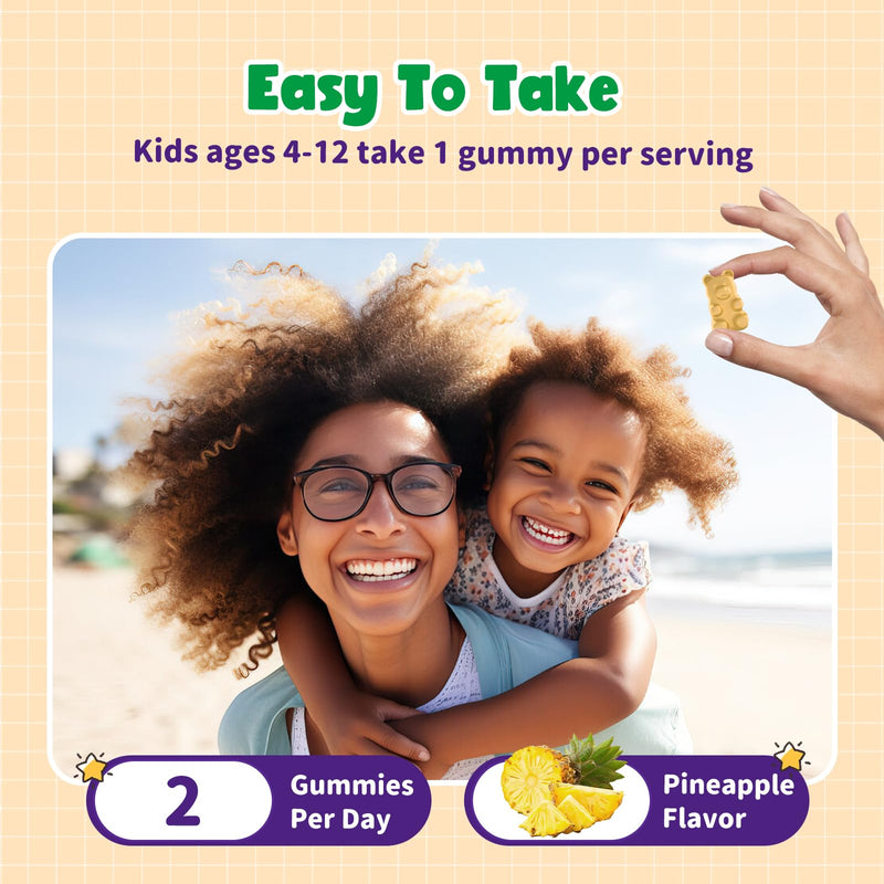 Kids Magnesium Gummies - Magnesium Glycinate Gummies with Vitamin D3, B6, Potassium & Ashwagandha for Kids & Adults Relaxation, Sleep, Brain & Bone Health -Sugar Free Pineapple Flavor 60 ct 60 Count (Pack of 1)