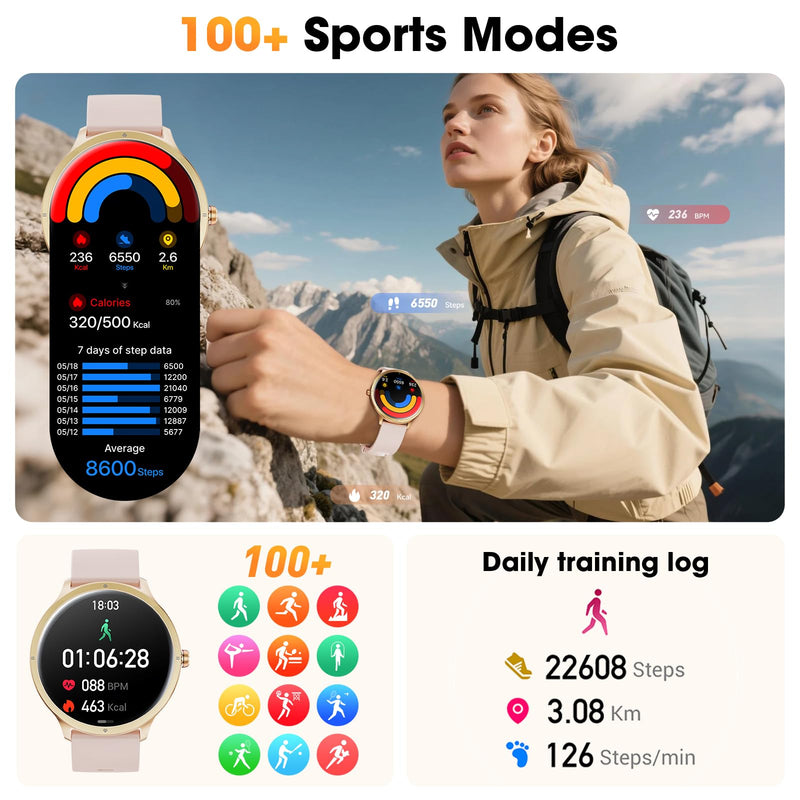 Smart Watch, 1.75" AMOLED Smartwatch for Men Women(Answer/Make Call), Fitness Activity Tracker Heart Rate/Sleep Monitor/Pedometer, IP68 Waterproof, 100+ Sport Modes Smart Watches for Android iPhone Pink - BeesActive Australia