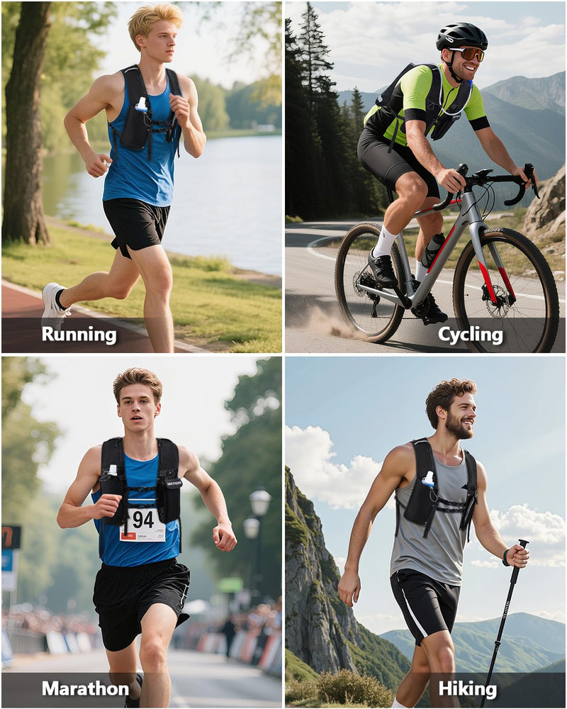 Running Hydration Vest for Women Men,Lightweight Breathable Hydration Pack with 500ml Soft Flask, Adjustable Chest Straps Reflective Backpack for Trail Running Marathon Race Jogging Cycling Black
