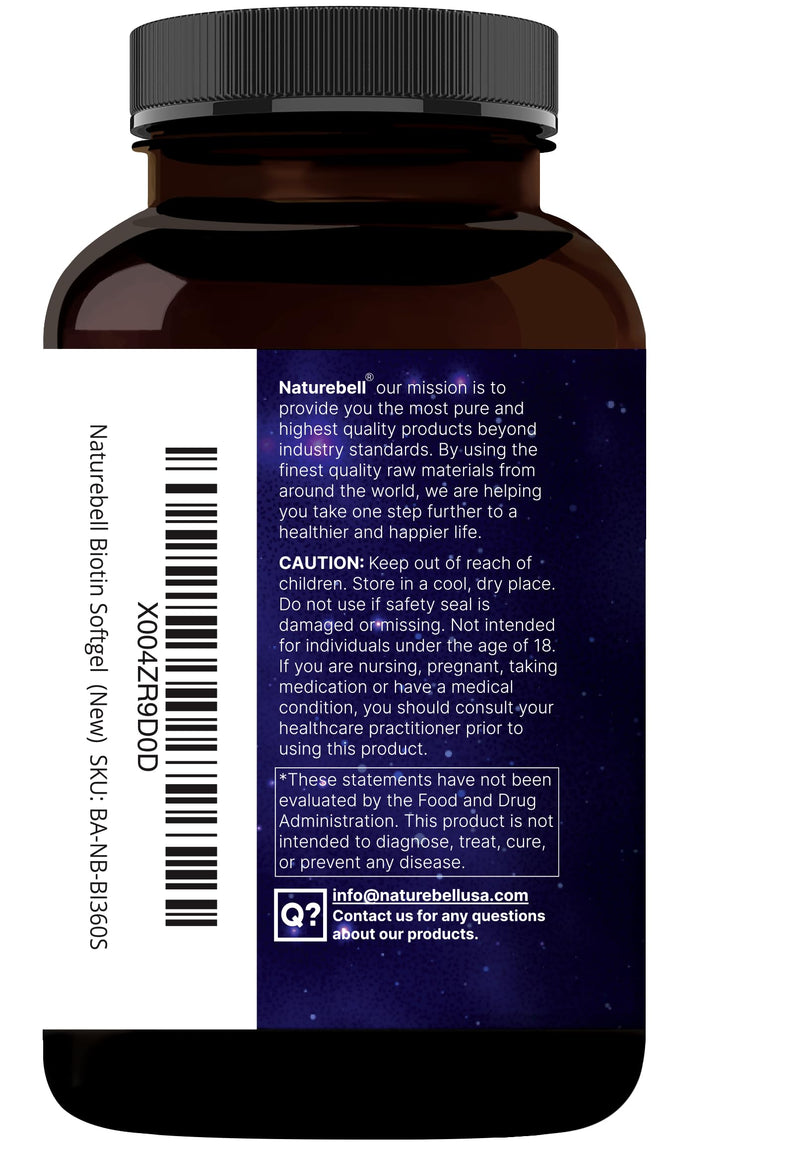 NatureBell Biotin 10000mcg + Hyaluronic Acid 25mg | 360 Coconut Oil Softgels, Premium Biotin Supplement for Hair Skin and Nails*