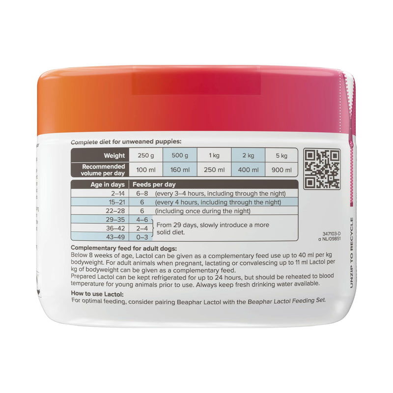 Beaphar- Lactol Puppy Milk 250g - Milk Replacer & Complete Feed for Newborn & Weaning Puppies – For growth & development – Contains DHA, Vitamins & Minerals – Ideal for Hand-Rearing – Use from Birth 250 g (Pack of 1)