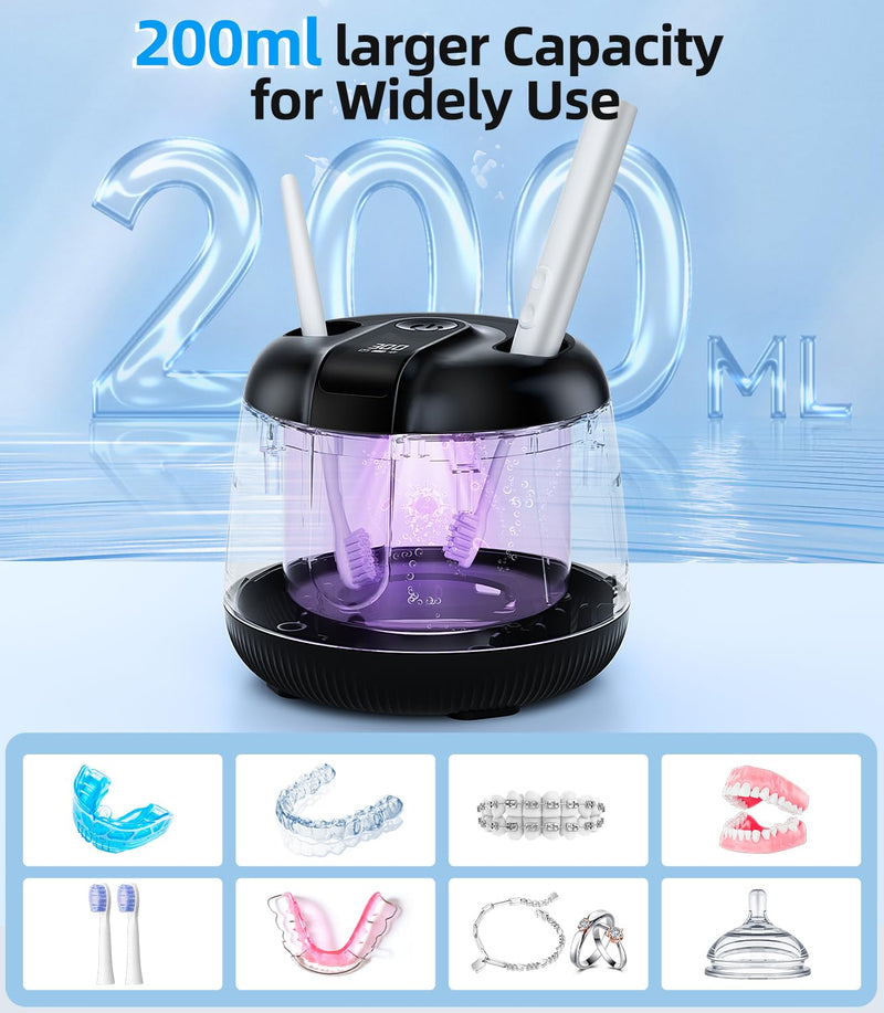 Ultrasonic Retainer Cleaner Machine 48kHz, Cordless Dental Pod Ultrasonic Jewelry Cleaner Portable with Digital Timer & 200ML for Denture Aligner Night Mouth Guard Braces Electrochemistry Accessories - BeesActive Australia