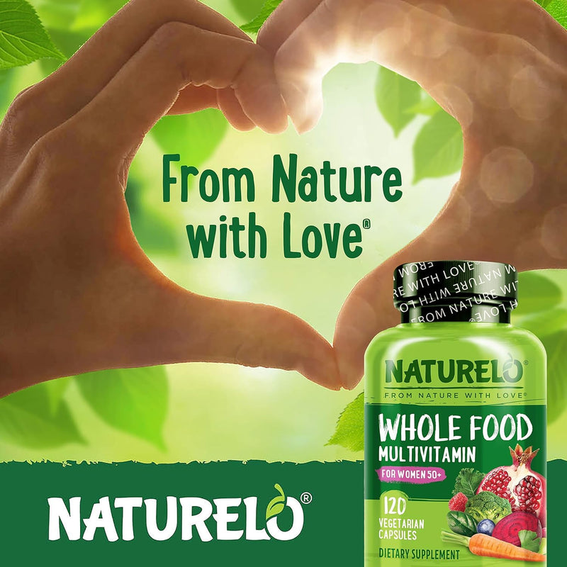 NATURELO Whole Food Multivitamin Health Blends, Women 50+ 120 Caps | Women's Multivitmins, Iron Free with Vitamins, Minerals, & Organic Extracts for Post Menopause 120 Count (Pack of 1)