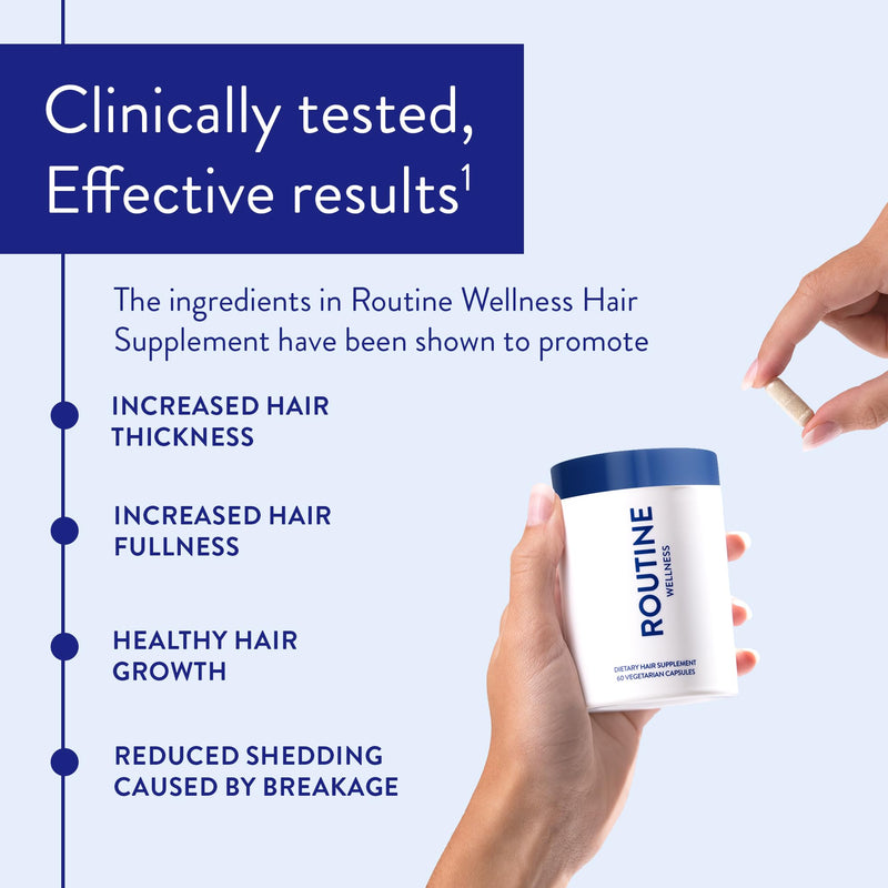 Routine Wellness Hair Growth Supplement with Biotin, 60 Count (Pack of 2) | Clinically tested hair growth vitamins for thicker, fuller-looking hair, vegetarian, gluten-free, 60 capsules per bottle 60 Count (Pack of 2)