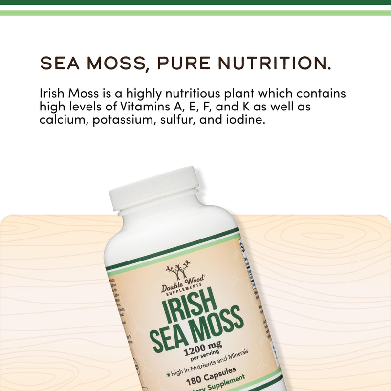Irish Sea Moss 1,200mg, Thyroid, Immune + Gut Support, Iodine, 180 Capsules | Thyroid, Immune + Gut Supplement, Rich in Iodine + 90+ Trace Minerals, No Bladderwrack or Burdock, 3-Month Supply, Non-GMO