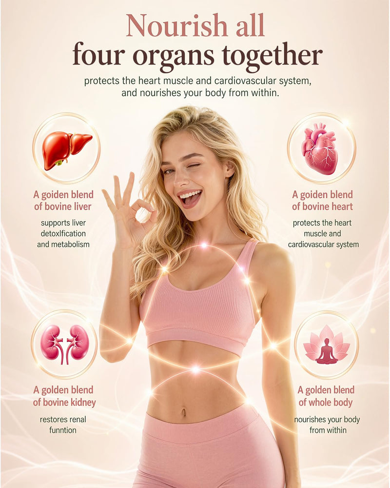 Beef Organ Supplement for Women, Grass-Fed Beef Liver Uterine Kidney Heart Organ Complex with Vitamins & Herbal | Detox, Hormone, Iron-Rich Energy & Skin Renewal | 120 Caps, 3rd Party Tested