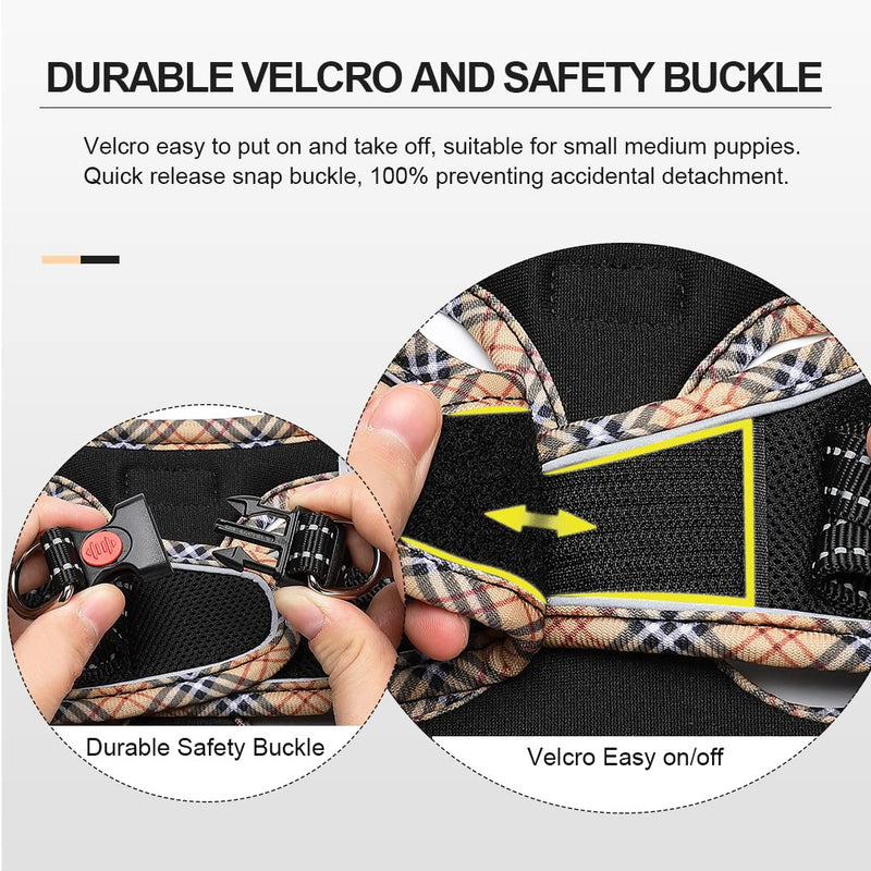 DORAMIO Dog Harness Small Dogs with Leash, Step-in Harness Reflective Breathable Chest Harness Anti Pull Safety Harness Cat Harness for Small Dogs, Cats (Black Yellow, XS) Black Yellow - BeesActive Australia