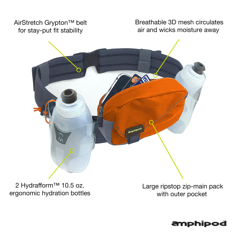 Amphipod Profile-Lite Breeze Hydration Belt, Runners Waist & Hydration Pack for Endurance & Marathon Runs, Men & Women, 21 oz - Orange - 21 oz