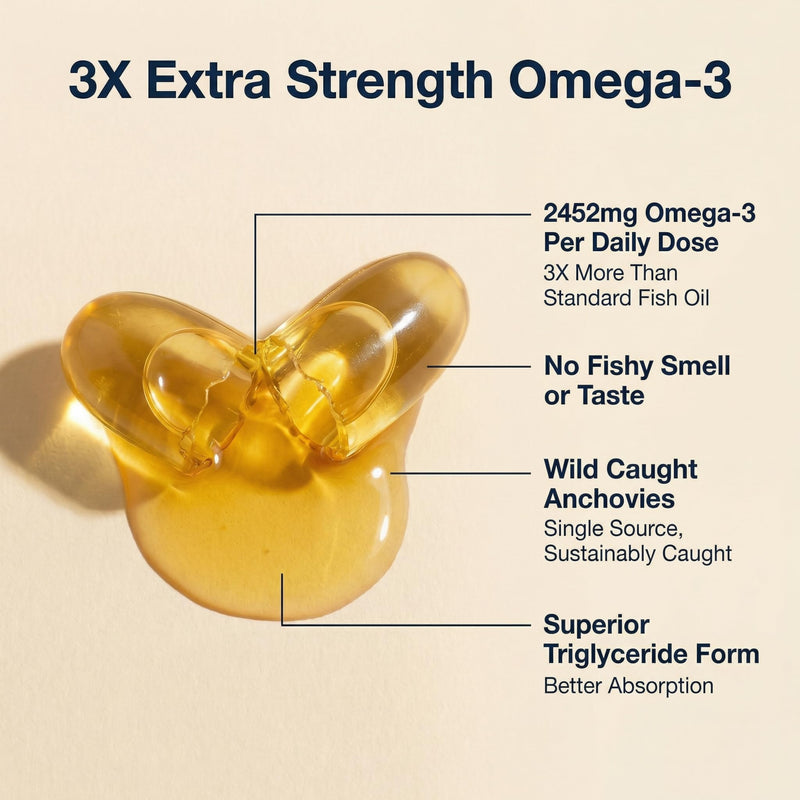AQUAOMEGA 3X Extra Strength Omega-3 Fish Oil for Heart, Brain & Immune Support, 1636mg EPA, 544mg DHA + Vitamin D3, Full Natural Triglyceride Form, Wild Caught, IFOS 5-Star Certified (120 Softgels) 120 Count (Pack of 1)