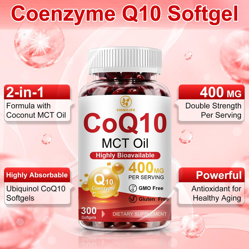 CoQ10 400mg Per Serving, 300 Softgels Extra Strength with MCT Oil | Coenzyme Q10 as Ubiquinone, Antioxidant Support for Heart & Energy Health, Non-GMO,Gluten & Soy-Free,150-Day Supply 300 Count (Pack of 1)