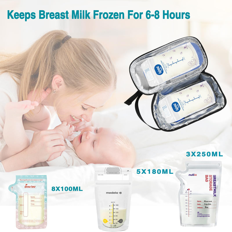 Breast Milk Cooler Travel Bag,Storage 4-6 Bag Freezer Milk,Insulated Cooler Bag With 2 Ice Pack,BreastFeeding Moms Travel/Daycare Essentials,Small,Black black - BeesActive Australia