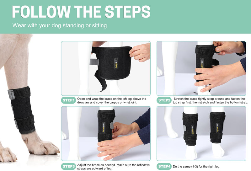 Dog Leg Brace Front Wrist or Carpal Support for Canine Dogs, Brace Compression Wraps with Metal Splints, Prevents Ankle Injuries&Sprains, Helps with Loss of Stability Caused by Arthritis S/M (Pair)