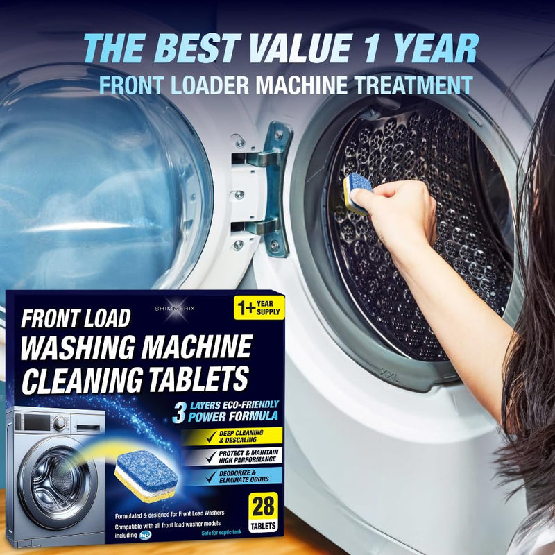 Washing Machine Cleaning Tablets - Front Load - 28 Tablets - 3 Layers Eco Friendly Formula - Deep Cleaning & Descaling - Protect & Deodorize - Designed & Formulated for Front Loader Washing Machines - BeesActive Australia
