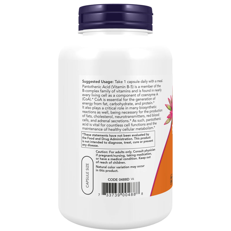 NOW Foods Supplements,Pantothenic Acid (Vitamin B-5) 500 mg,B-Complex Vitamin,250 Capsules 250 Count (Pack of 1)