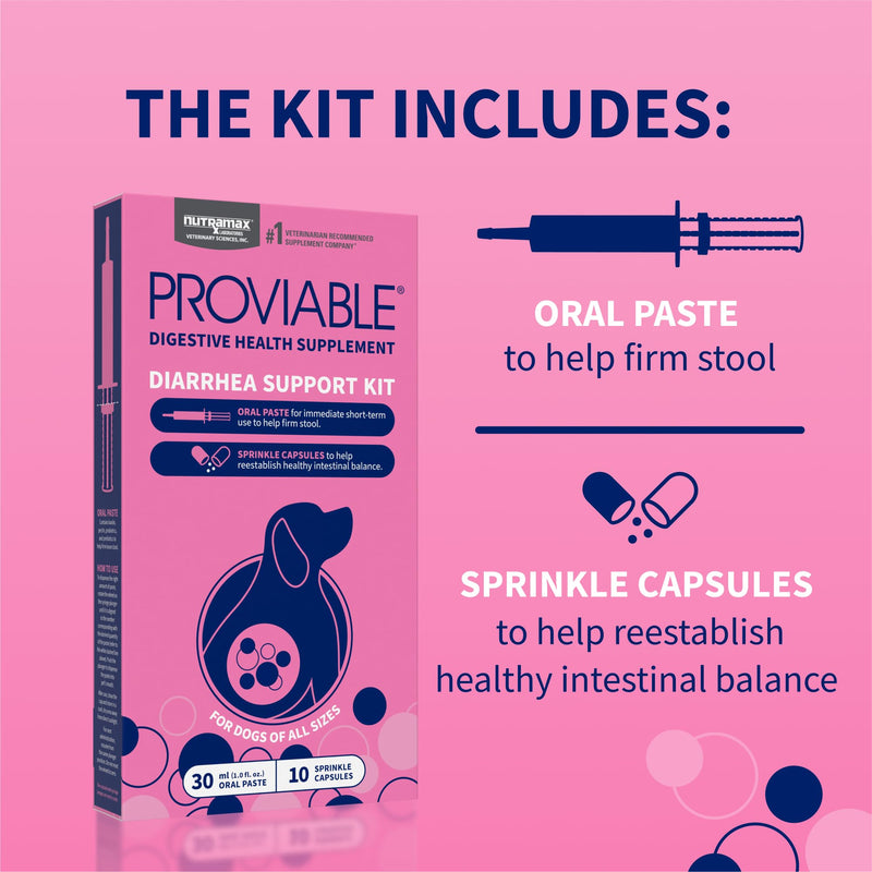 Nutramax Proviable Probiotics for Dogs, Diarrhea Support Kit, Digestive Health Supplement with Multiple Strains of Bacteria, Plus Prebiotics, Kaolin and Pectin, 30 ml Paste and 10 Capsules Dogs - 30 ml (Pack of 10)