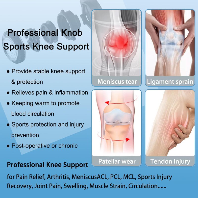 Kuangmi Knob Knee Brace, Knee Compression Sleeve with Patella Gel Pad & Side Stabilizers, Support for Sports, Workout, Pain Relief, Arthritis, Meniscus Tear(Left,Large,Single)