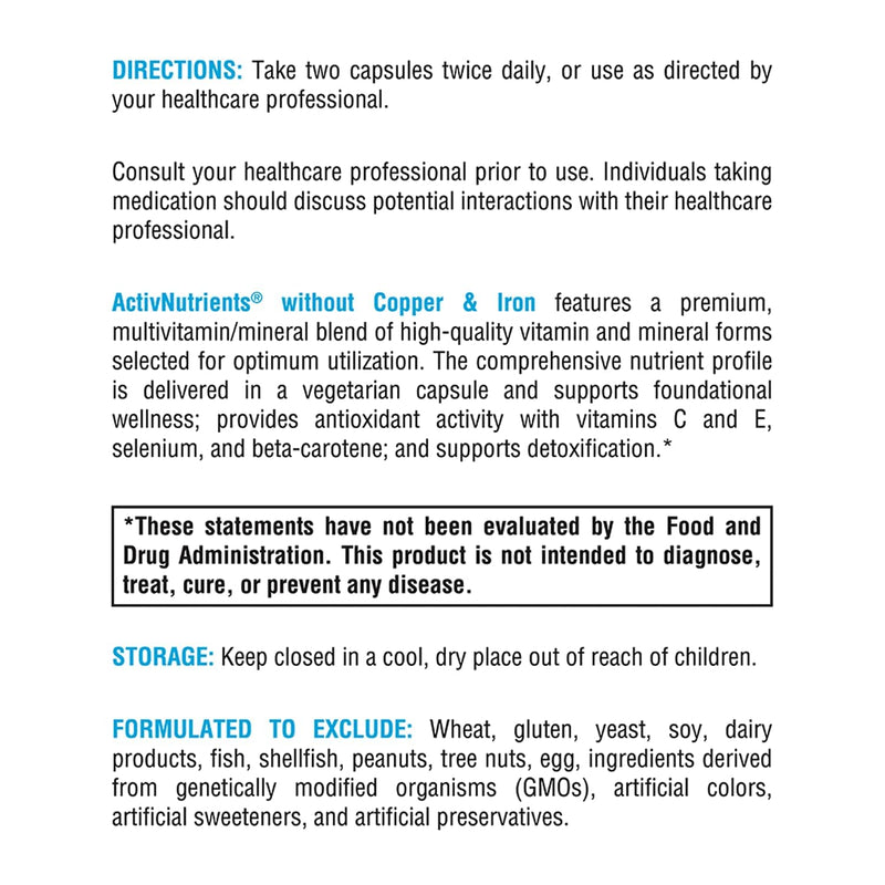XYMOGEN ActivNutrients Without Copper & Iron, 120 Capsules | Multimineral Formula for Wellness Support, Antioxidant Activity Support, Vegetarian, Non-GMO, Gluten-Free