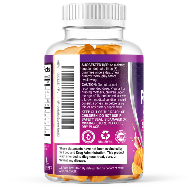 Probiotics for Digestive Health Gummies - 6 Unique Strains for Daily Immune Support & Gut Health, Supports Constipation, Gas & Bloating - Best Probiotic Supplement Gummy for Women & Men - 60 Gummies 60 Count (Pack of 1)