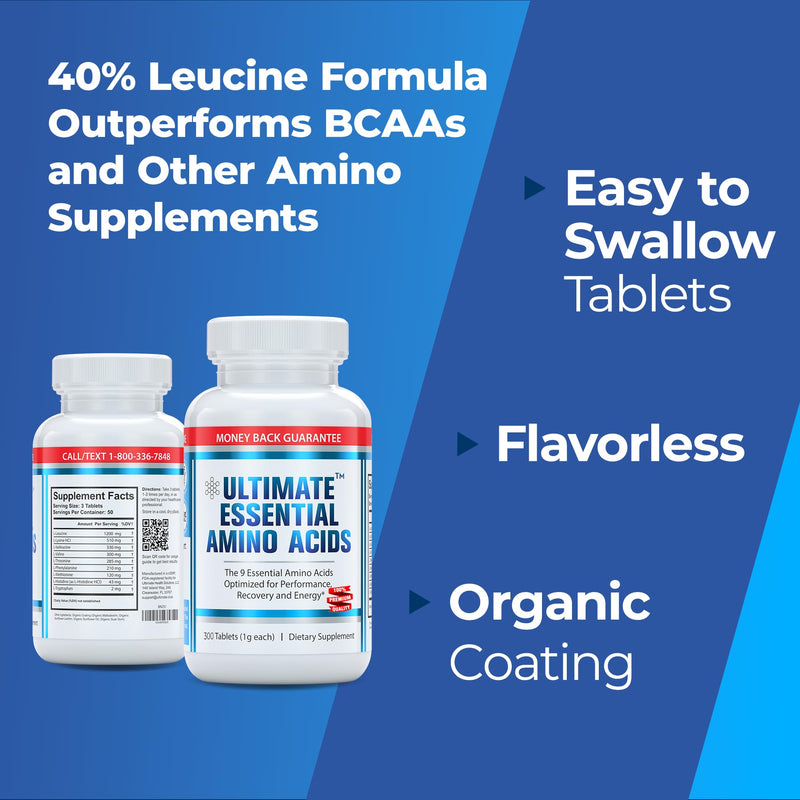 Ultimate Essential Amino Acids Supplement for Cutting, Fasting & Workouts, All 9 EAAs, 3000mg, 40% Leucine, 4:1:1 BCAA Ratio, Binder-Free with Organic Coating, Vegan, Keto, Non-GMO, 150 Tablets 150 Count (Pack of 1)