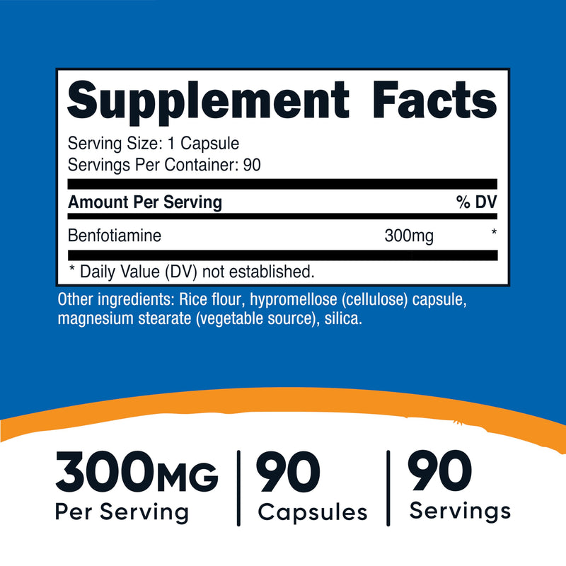Nutricost Benfotiamine 300mg, 90 Capsules - Gluten Free, Non-GMO, and Vegetarian Friendly Fat Soluble Vitamin B1 (Pack of 2) 90 Count (Pack of 2)