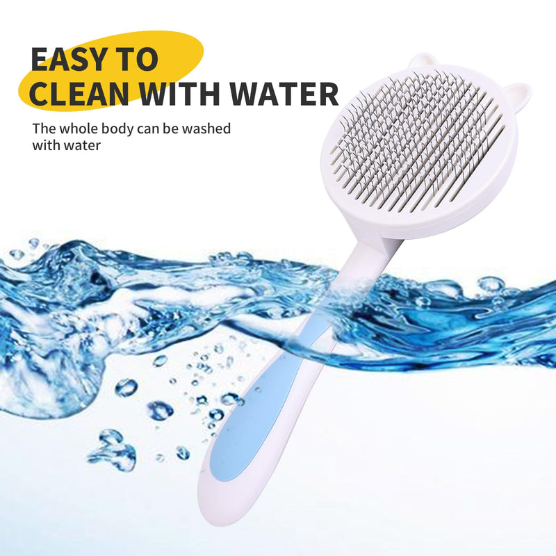 Upgraded Cat Hair Brush for Grooming, Self Cleaning Slicker Brush for Cat, Skin Friendly Pet Brush for Shedding, Pet Grooming for Long and Short Hair Cat, Pet Comb, Blue - BeesActive Australia