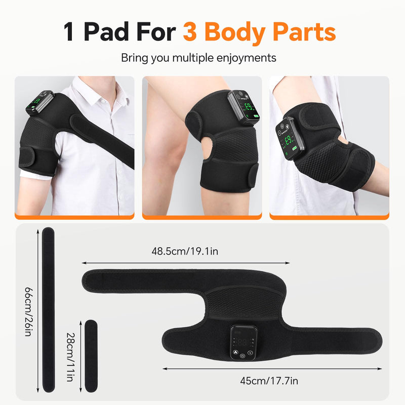 Cordless Heated Knee Massager, Knee Heating Pad for Knee Pain Relief, FSA Eligible HSA, Heated Knee Brace Wrap, Heat & Massage, Joint & Arthritis Comfort Dark Black
