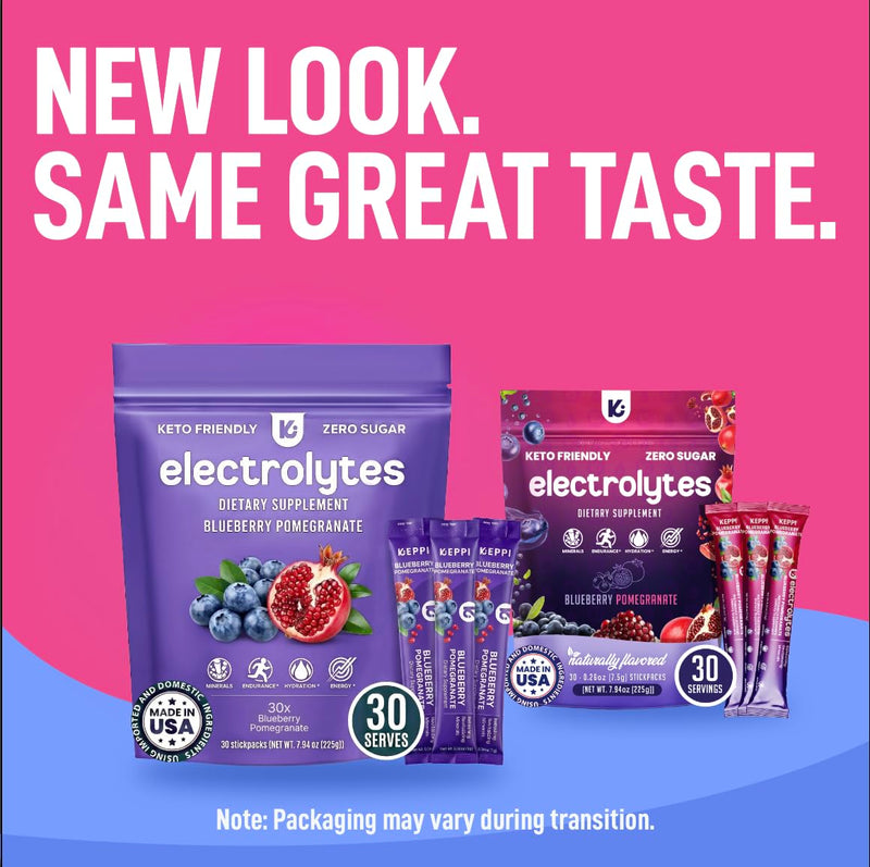 Keppi Electrolytes Powder Packets – Blueberry Pomegranate 30 Servings – No Sugar Hydration Supplement with Potassium, Magnesium, Sodium – Keto, Vegan, Fasting-Friendly, Zero Calorie Hydration Packets 30 Servings - Stick Packs