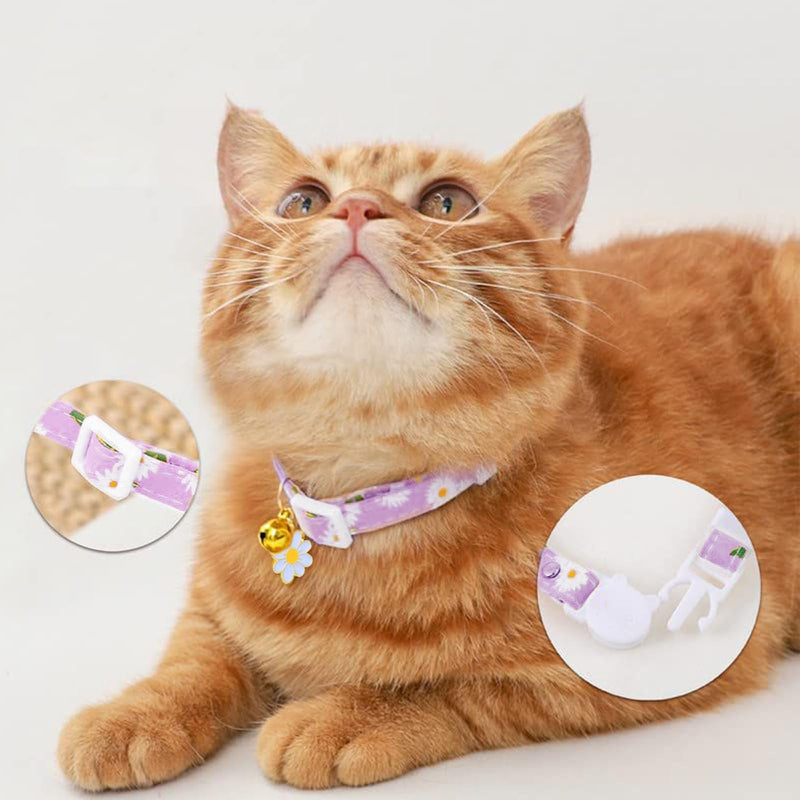 XIXKOLYU® 2 Pack Tear-Away Cotton Cat Collar with Bell, Pink and Purple Flower Pendant, Cute Cat Collar, Kitten Collar, Ideal for Cats Pink+Purple - BeesActive Australia