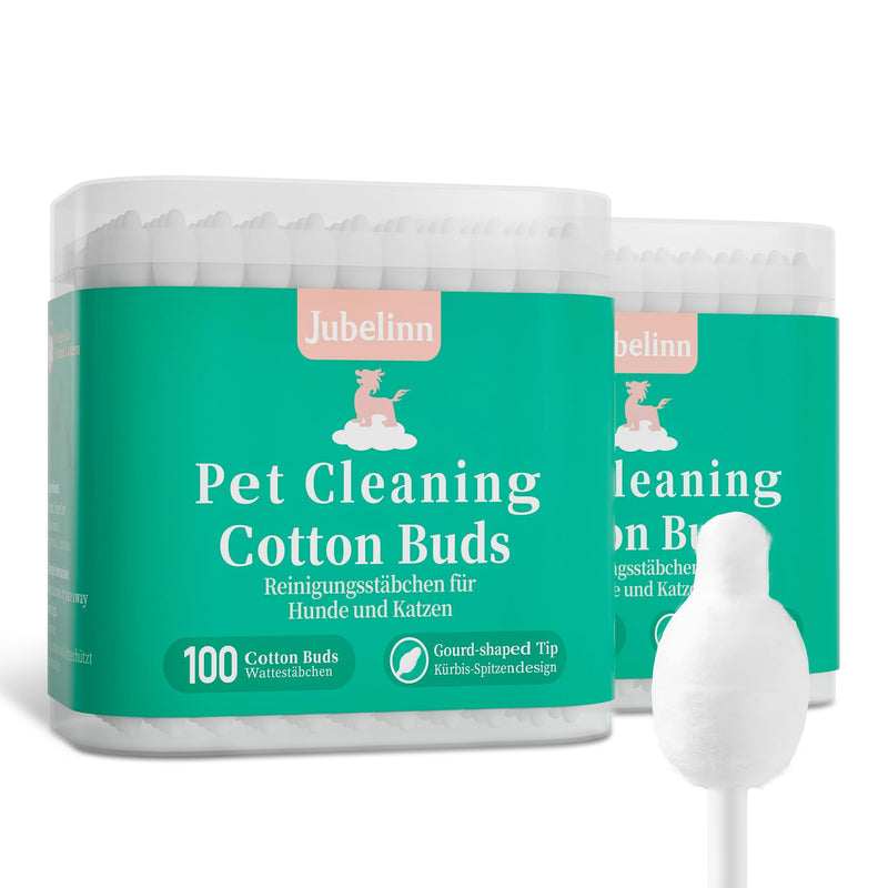 Jubelinn Pet Cleaning Cotton Buds - Gourd-shaped cotton tip, designed specifically for dogs & cats - Soft and gentle cleaning for ears, eyes, nose & wounds - Removes earwax - Ear Hygiene - 200 pcs 200pcs Cotton Buds