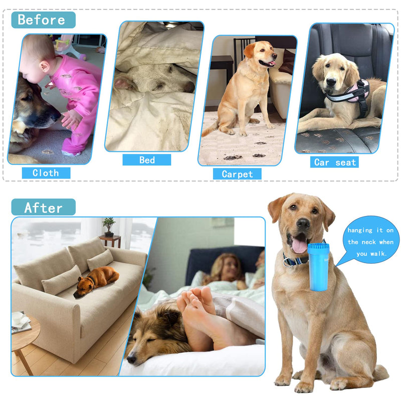 Large/Extra Large Dog Paw Washer for Dogs - Big Pet Foot Cleaner Cup with L/XL Size for Larger Breeds Large(3Towels&Brush) Blue - BeesActive Australia