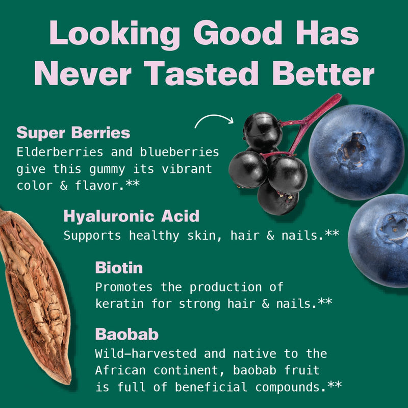 Kuli Kuli Super Gummies - Skin Supplements with Baobab, Elderberry, and Biotin - Helps Support Skin Health - 60 Non-GMO, Gluten-Free Gummies | Support healthy, hydrated skin daily with our non-GMO, gluten-free biotin gummies designed to boost overall w...