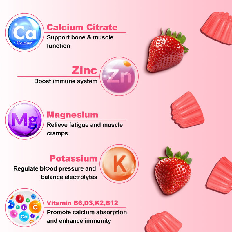 Chewable Calcium Citrate Gummies Calcium Supplement for Women & Men | For Bone, Muscle, Teeth, Immune Support, High Absorption Calcium, Sugar Free, Strawberry Flavor, 120 Count 60 Count (Pack of 2)