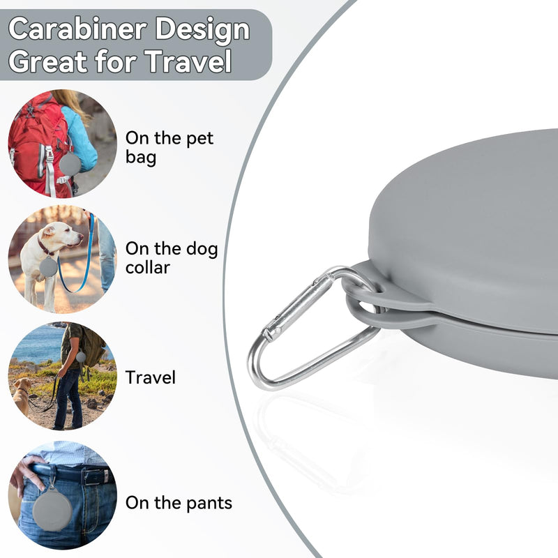 Collapsible Dog Water Bowl 2 in 1 Foldable Pet Food and Water Bowl Portable Cats Dishes with Carabiner Clip for Traveling Hiking Camping Walking (Grey) Grey - BeesActive Australia
