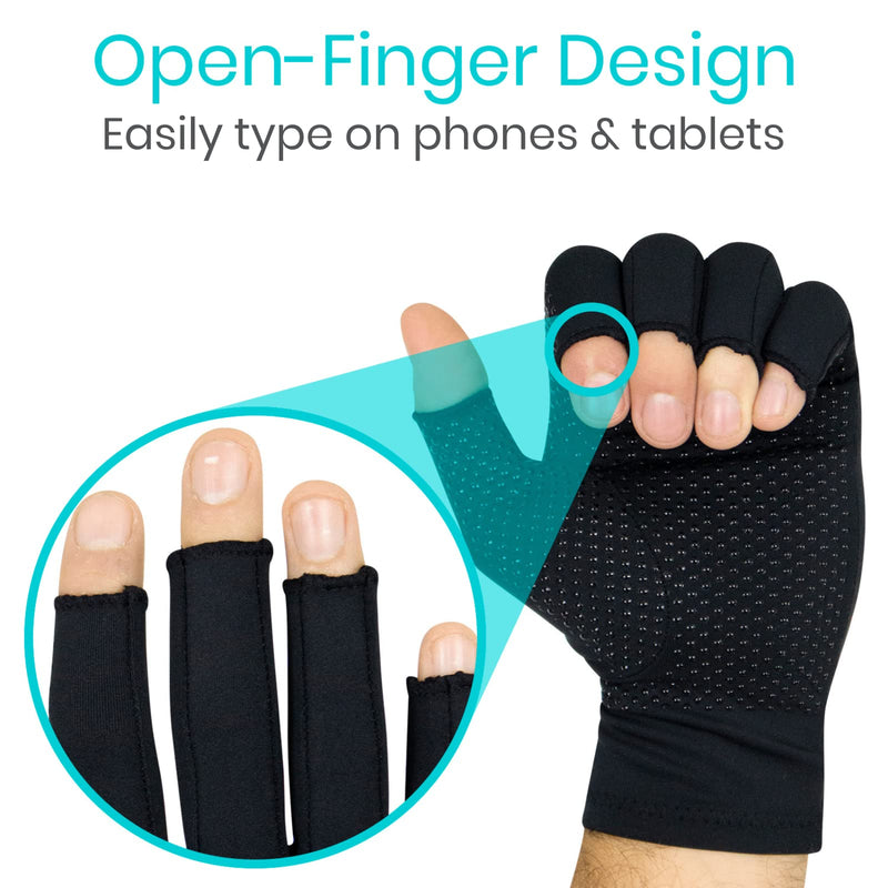 Vive Copper Infused Fingerless Arthritis Compression Gloves (Pair) - Relief for Men, Women, Rheumatoid, Swelling, Carpal Tunnel, Tendonitis, Edema, Hand & Finger Pain - Comfortable Non-Slip (Large) Large