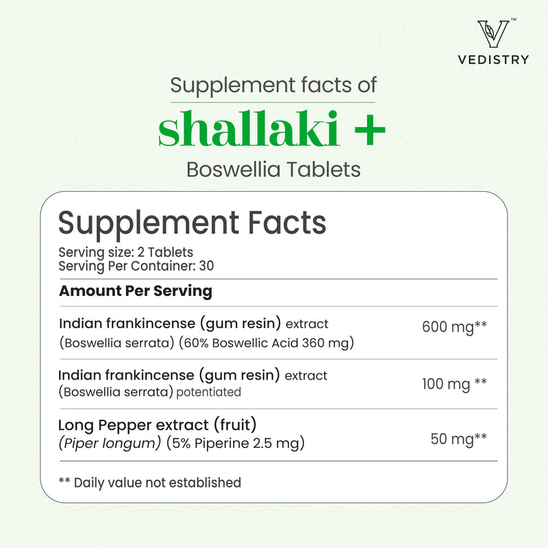 Shallaki Boswellia Serrata Extract Supplements for Women | 700mg Herbal Capsules for Bone and Joint Wellness | Indian Frankincense Supplement | 60 Vegan Tablets