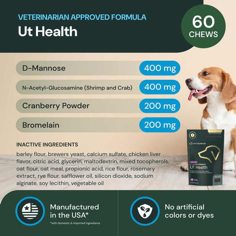 Vetriscinece Veterinary Strength UT Health Chews - Clinically Studied Supplement for Dogs - Supports Canine Urinary Wellness -Naturally Sourced - Features GanedenBC 30-60 Count, Chicken Liver Flavor