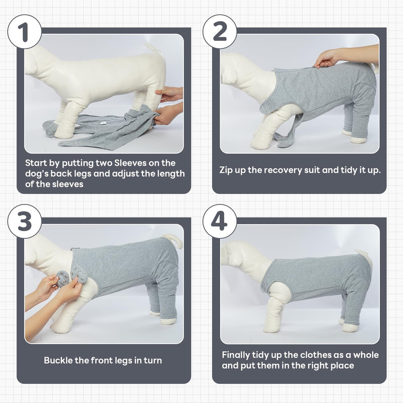MHaustlie Dog recovery cover for hind legs, breathable dog surgical suit with zip, dog elbow bandages protection, E-collar and cone replacement against licking L grey - BeesActive Australia
