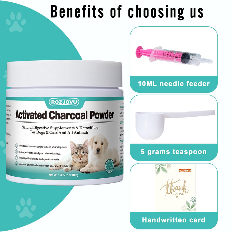 Activated Charcoal for Dogs, Cats, and All Pets, Charcoal for Dogs Poisoning, Digestive Health, Gas & Liver Support, Non-GMO, Gluten Free,3.53oz(Powder) 3.53oz - BeesActive Australia