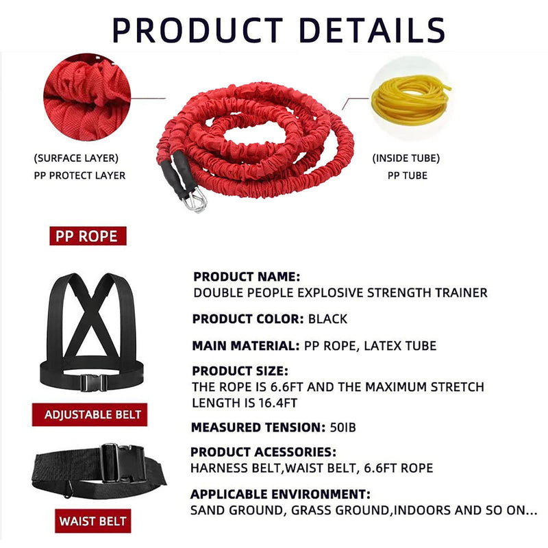 Resistance Explosive Training Rope Force Improve Power, Agility, Strength Track and Field Football Basketball Volleyball Multi-Directional Physical Equipment 9.8FT red rope - BeesActive Australia