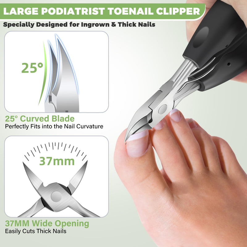 Toenail Clippers for Seniors Thick Toenails, Angled Head Large Toe Nail Clippers for Thick Nails for Men, Heavy Duty Ingrown Toenail Clippers with Wide Jaw, 360° Rotating Nail Clipper with Long Hande 6PCS Nail Clippers Set