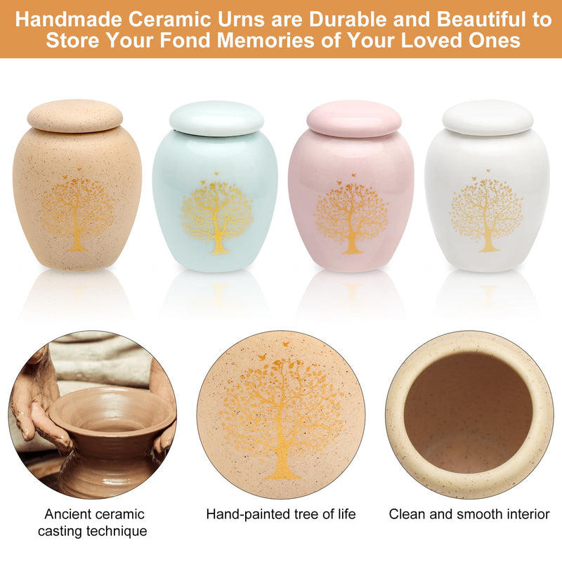 TNSLAND Small Urn for Human Ashes Set of 4 Ceramic Mini Urn for Ashes Human Urns with Tree of Life Animal Urns for Dogs Urn Cat Urn Keepsake for Safely Storing Ashes - BeesActive Australia