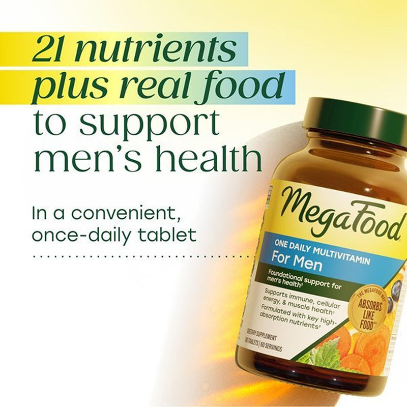 MegaFood One Daily Multivitamin for Men with 21 Nutrients, 90 Tablets | Immune Support, Cellular Energy & Muscle Health, Methylfolate, Methylated B12, C, D3, Zinc, Non-GMO, Vegetarian, 90 Servings Unflavored 90 Count (Pack of 1)